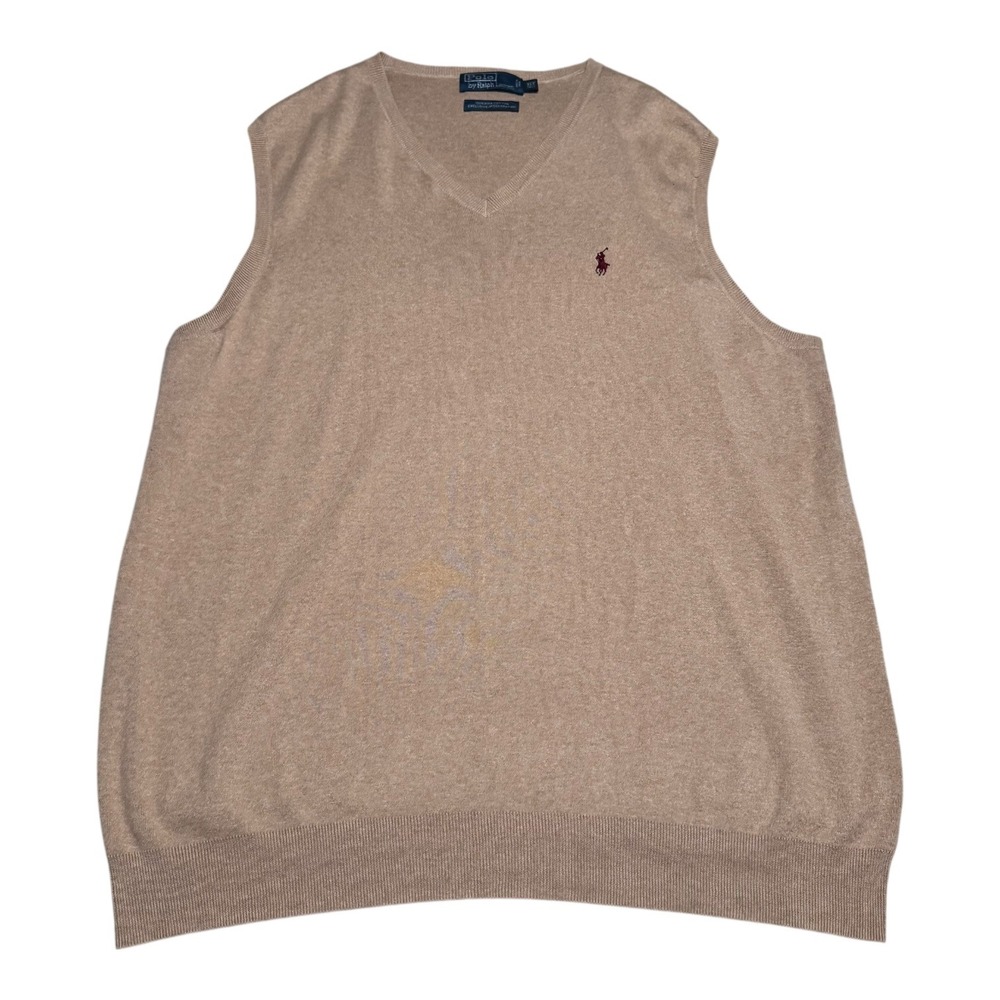 Polo‎ Ralph Lauren 100% Pima Cotton Tan Embroidered Sweater Vest Men's XLT